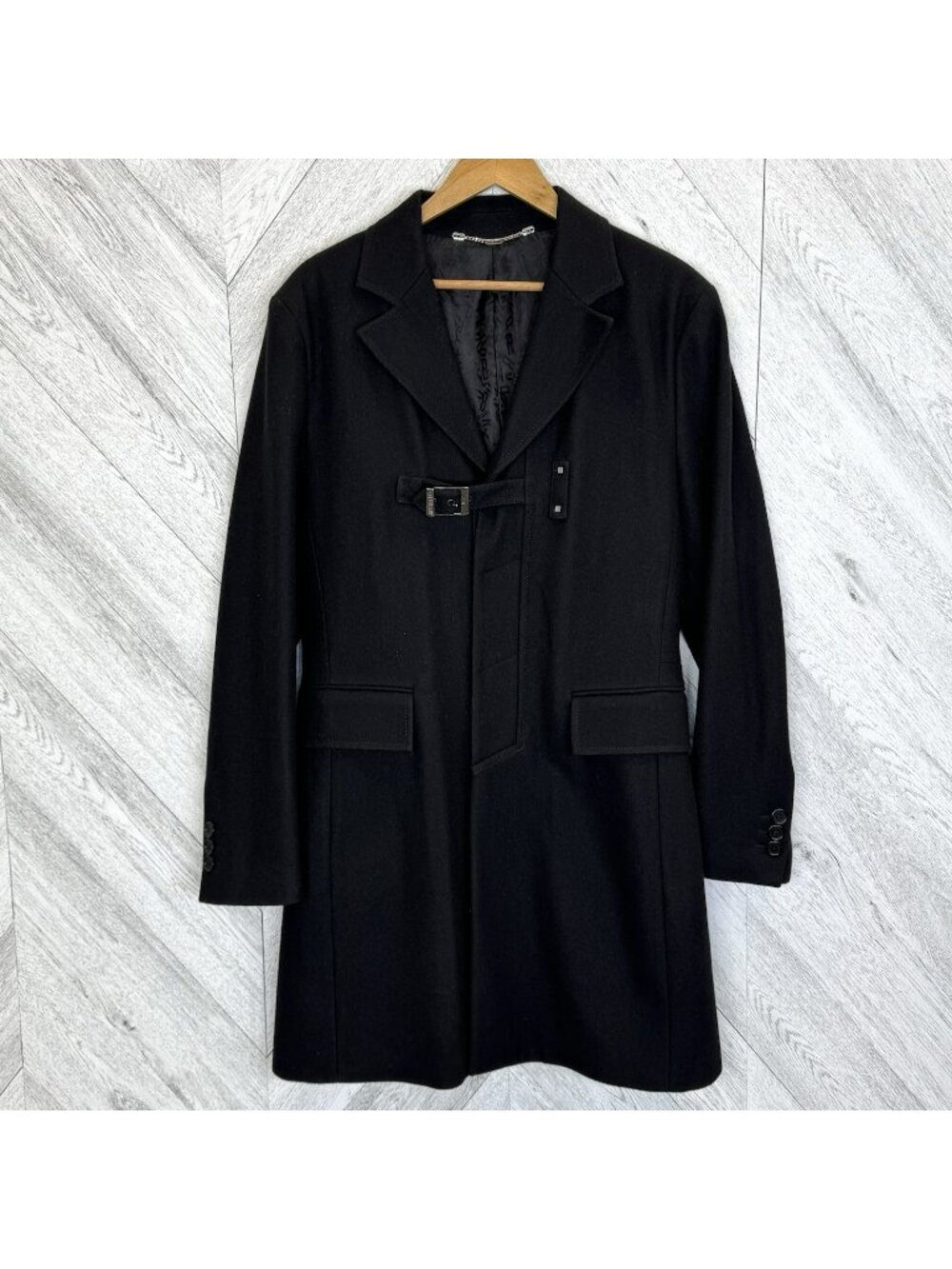 Bikkembergs Mens Black Wool Blend Overcoat Buckle Italy Size 52 IT 42 US